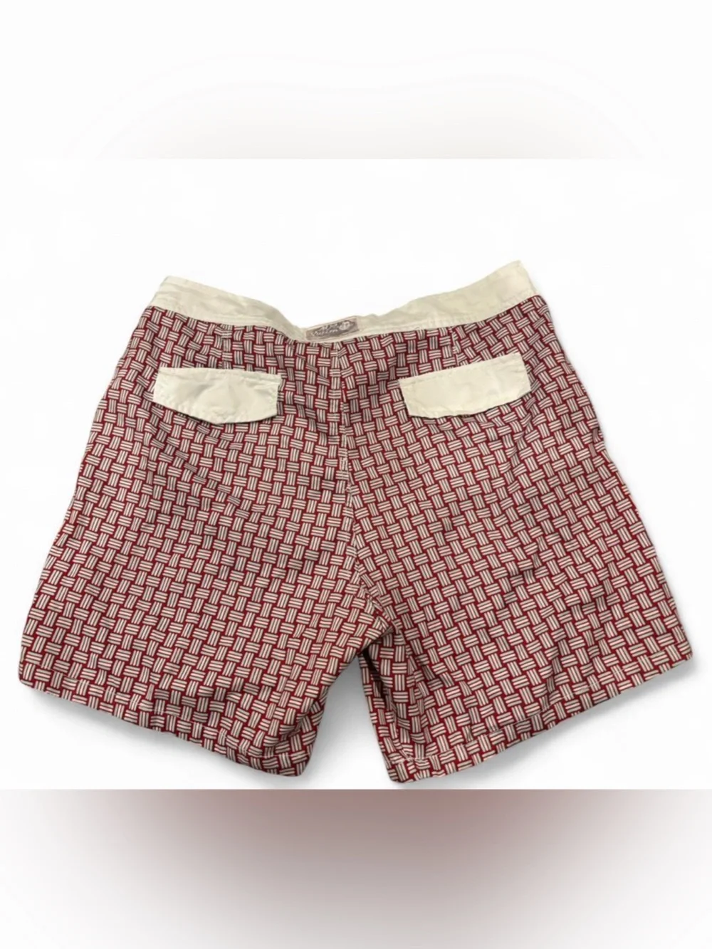 Men's Mr. Swim Red Patterned Swim Trunks with Contrast Waistband